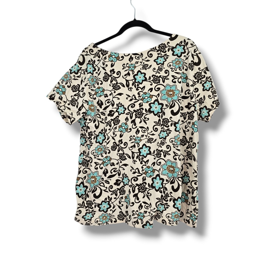 Nick & Sarah Woman Floral Surplice V-Neck Empire Waist Top‎ Cream Turquoise 3X - Picture 2 of 10